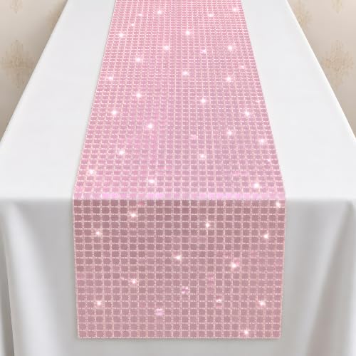 Disco Party Decorations - Pink Glitter Disco Table Runner - color: Pink Sequin Glitter