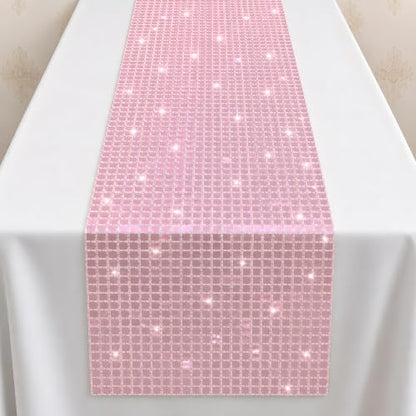 Disco Party Decorations - Pink Glitter Disco Table Runner - color: Pink Sequin Glitter