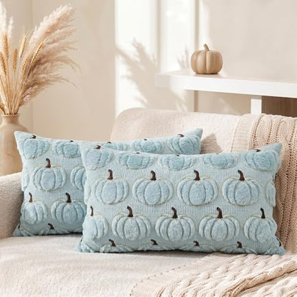 AVOIN colorlife Blue Fall Pumpkin Throw Pillow Covers 12x20 Inch - color: Blue, size: 20" x 12" (Pack of 2)