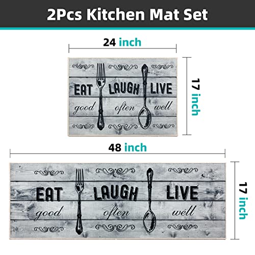 Carvapet 2 Piece Kitchen Mat Set Light Grey Farmhouse Washable Non Slip - color: Light Grey