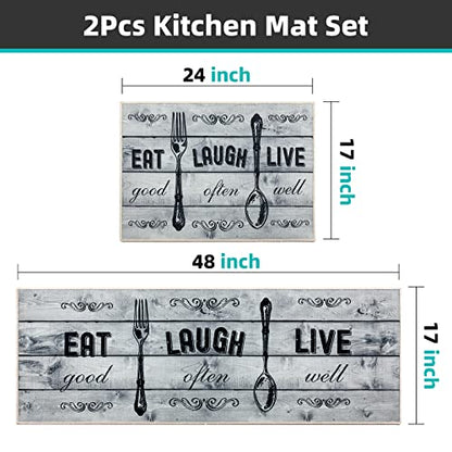 Carvapet 2 Piece Kitchen Mat Set Light Grey Farmhouse Washable Non Slip - color: Light Grey