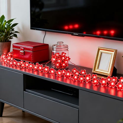 100 LED 33ft Red Cherry Blossom Flower Lights Valentine'S Day Wedding Decor - color: Red