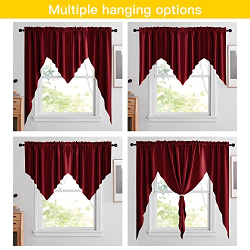 NICETOWN Blackout Pole Pocket Kitchen Tier Curtains- Tailored Scalloped Valance/Swags for Living Room/Home Decor/Thanksgiving (One Set, 36" W X 36" L Each Panel, Burgundy) - color: Burgundy Red, size: 36"W x 36"L (Pack of 2)