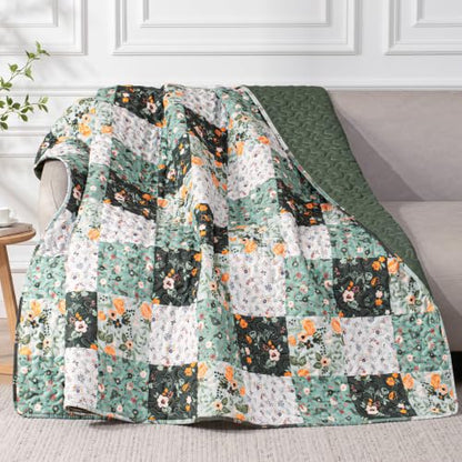 Exclusivo Mezcla Reversible Boho Quilted Throw Blanket, 50"x 60" - color: Patchwork Green, size: 50 x 60 inch