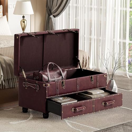 COZAYH - Storage Ottoman Bench Set of 2 - Dark Magenta - color: Dark Magenta, 2 Pack