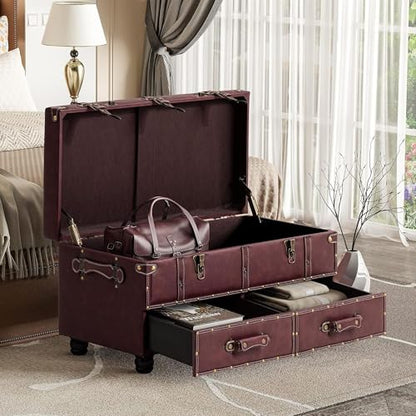 COZAYH - Storage Ottoman Bench Set of 2 - Dark Magenta - color: Dark Magenta, 2 Pack