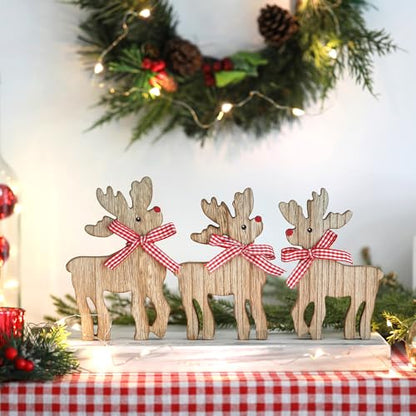 Reindeer Christmas Decor Wooden Deer Table Decoration 3Pcs