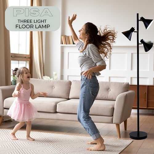 LIGHTACCENTS Black Tree Floor Lamp with 3 Adjustable Lights – Modern Standing Lamp, Adjustable Black Lamp Shades, Pole Light for Living Room, Bedroom, and Office - color: Black