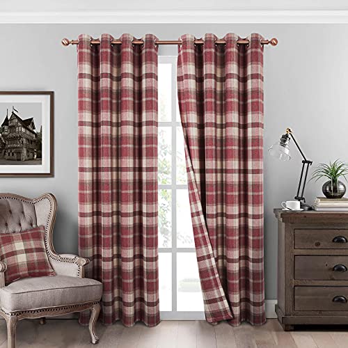 always4u Classic Red Plaid Curtains Highland Woolen Look Tartan Farmhouse Window Treatment Grommet Checked Curtains for Living Room Bedroom 2 Panels 45 * 95 Inches - color: Classic Red, size: 45"W x 95"L (Pack of 2)