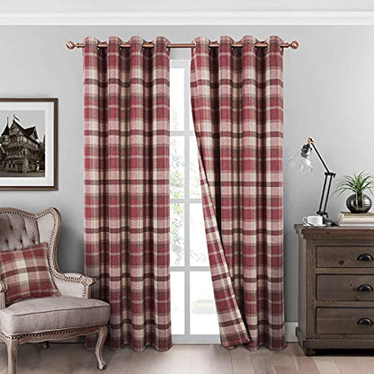 always4u Classic Red Plaid Curtains Highland Woolen Look Tartan Farmhouse Window Treatment Grommet Checked Curtains for Living Room Bedroom 2 Panels 45 * 95 Inches - color: Classic Red, size: 45"W x 95"L (Pack of 2)