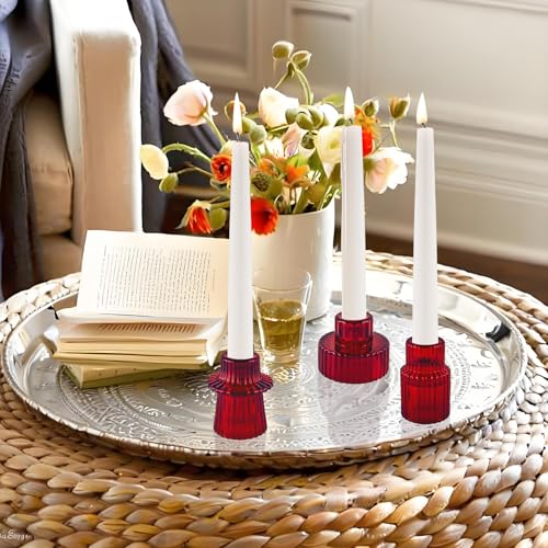 Glass Candlestick Holders, Taper Candle Holders, Set of 6, Red - color: Red, size: 6 PCS