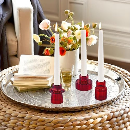 Glass Candlestick Holders, Taper Candle Holders, Set of 6, Red - color: Red, size: 6 PCS