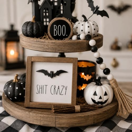 Halloween Bathroom Sign with 3D Bat, Funny Spooky Shelf Wall Decor - color: white-1