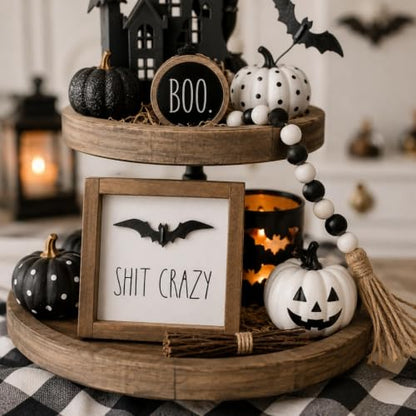Halloween Bathroom Sign with 3D Bat, Funny Spooky Shelf Wall Decor - color: white-1