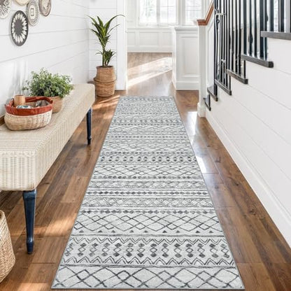 KUTA Boho Washable Runner Rug 2x7 Grey White Moroccan - color: Grey, size: 2' x 7' (Runner)