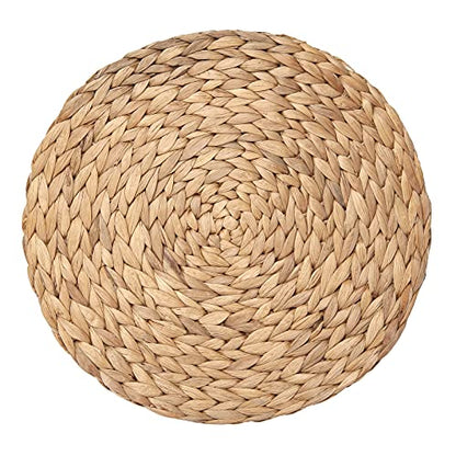 6 Pack 13.8" Woven Placemats, Natural Hand-Woven Water Hyacinth Placemats, Round Braided Rattan Tablemats for Dining Table, Large Weave Round Place Mats Heat Resistant Non-Slip Table Mats, 13.8 Inch - size: 13.8 inch (35cm)