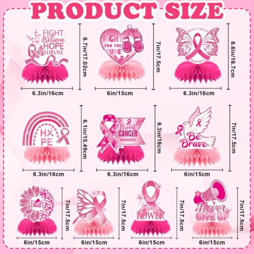 10Pcs Breast Cancer Awareness Honeycomb Centerpieces for Table - style: Breast Cancer Awareness Style