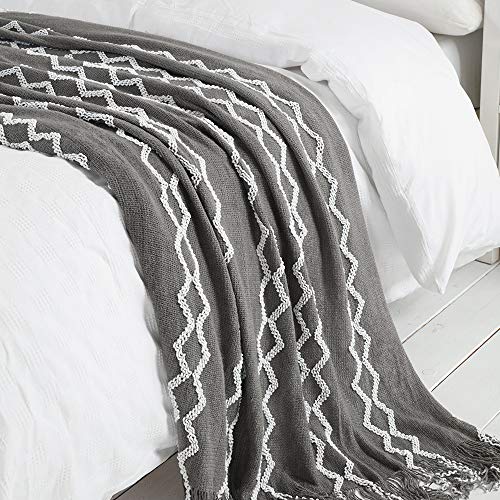 BOURINA Knitted Throw Blanket Boho Chenille Outdoor Blanket,Grey 60x80Inch - color: A-grey, size: 60"×80"