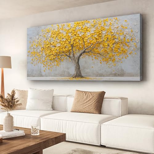 Yellow Abstract Ginkgo Tree Picture Print Canvas Wall Art Living Room Dining Room Office Study Bedroom Wall Decor Wall Art Prints Modern Style Artwork Waterproof Ready to Hang - 20x40 Inch - color: Yellow Abstract Ginkgo Tree, size: 40"L x 20"W