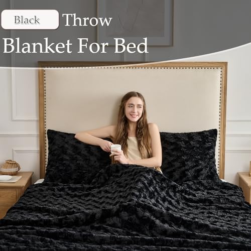 Faux Fur Rabbit Throw Blanket,Super Soft Plush Thick Warm Blanket,Fuzzy Luxury Plush Decorative Blanket for Couch Bed Sofa-Black(50 * 60inch) - color: Black, size: 50*60 inch
