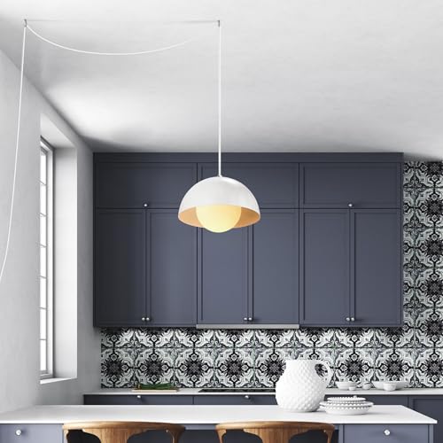 Globe Electric Amelia 1-Light Plug-in Pendant Lighting, Matte White, White Glass Shade, Bulb Not Included - color: Matte White