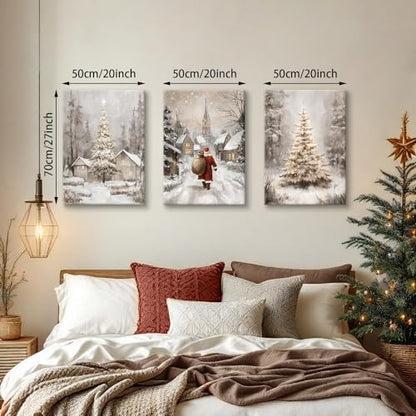Christmas Pine Trees Winter Snow Scene Canvas Wall Art Painting 20"x28"x3 - color: Holiday-Christmas Santa, size: 20"x28"x3Pcs