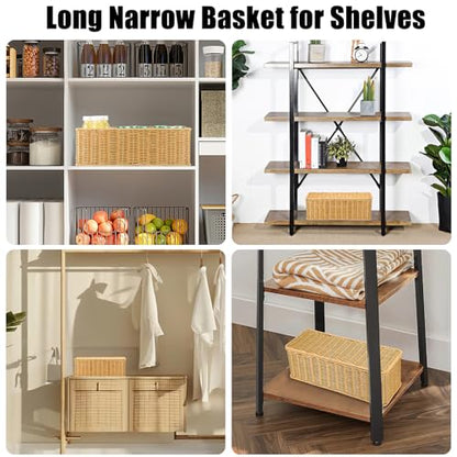 Sumnacon Wicker Storage Basket with Lid, Rectangle Bathroom Narrow Baskets - color: Yellow