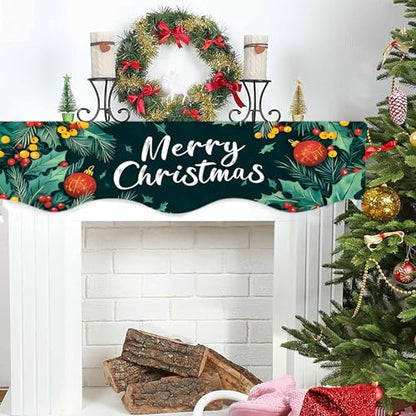 NYZE Christmas Mantel Scarf 60 x 17 Inch Fireplace Mantel Scarf Cover Decoration for Christmas Fireplace Scarf Shelf Top Runner Holiday Winter Home Decor - size: 60 x 17 in, style: Merry Christmas