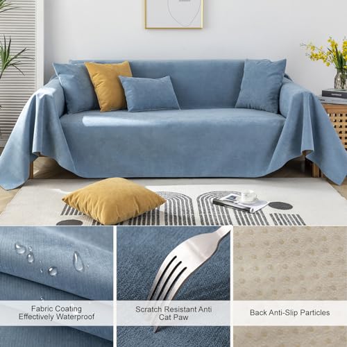 STACYPIK Waterproof Blue Couch Cover for Pets, Anti-Cat Scratch Sofa Cover - color: A-waterproof-sky Blue, size: Medium Size(71" X71")