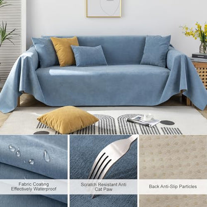 STACYPIK Waterproof Blue Couch Cover for Pets, Anti-Cat Scratch Sofa Cover - color: A-waterproof-sky Blue, size: Medium Size(71" X71")