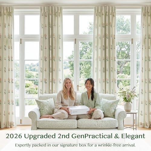Pinch Pleat Linen Blend Curtains Green Stripe Floral, 40"W x 95 Inches Long - color: Green Stirpe, size: 40"W x 95"L (Pack of 2)