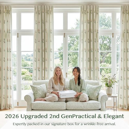 Pinch Pleat Linen Blend Curtains Green Stripe Floral, 40"W x 95 Inches Long - color: Green Stirpe, size: 40"W x 95"L (Pack of 2)