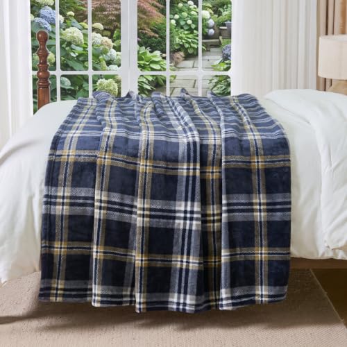 BEDELITE Tartan Plaid Fleece Throw Blanket for Couch, Navy, 50"x60" - color: Navy Tartan, size: Throw(50"x60")