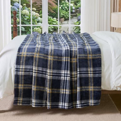 BEDELITE Tartan Plaid Fleece Throw Blanket for Couch, Navy, 50"x60" - color: Navy Tartan, size: Throw(50"x60")