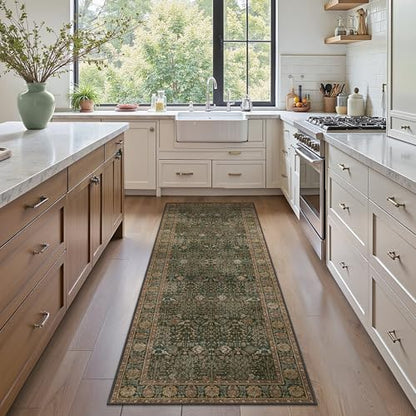 Bavni 2x6 Kitchen Runner Rug, Washable Non Slip, Dark Green Brown - color: Dark Green Brown, size: 2' x 6' (Rectangular)