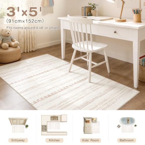 Nakagishi Boho 3x5 Area Rug Living Room Rugs Machine Washable Beige/Brown - color: Beige Brown, size: 3' X 5' (Rectangular)