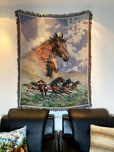 Western Galloping Horse Chenille Tapestry Throw Blanket 50" x 60" - color: Horse