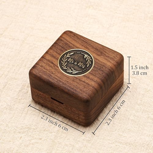 KWOOD Custom Wooden Wedding Ring Box for 2 Rings, Engraved Mr & Mrs Double Ring Holder for Wedding Ceremony Ring Bearer Box Anniversary Birthday Gift Ideas - style: T-Mr & Mrs 01