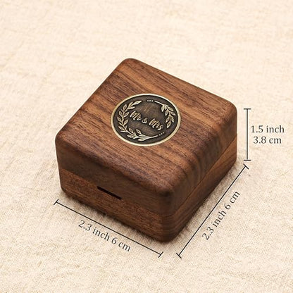 KWOOD Custom Wooden Wedding Ring Box for 2 Rings, Engraved Mr & Mrs Double Ring Holder for Wedding Ceremony Ring Bearer Box Anniversary Birthday Gift Ideas - style: T-Mr & Mrs 01