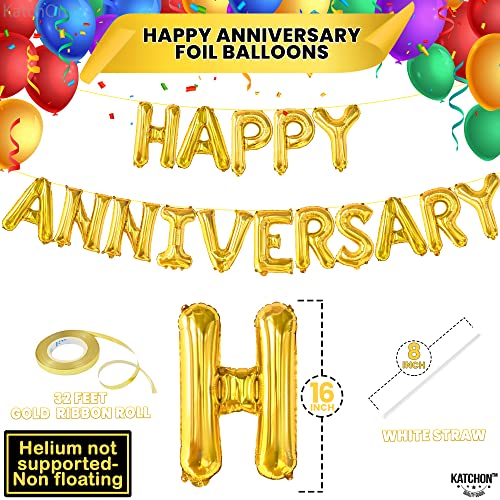KatchOn Gold Happy Anniversary Balloons 16 Inch, Anniversary Decorations - style: Gold
