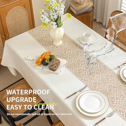 Nordic Beige Rectangular Tablecloth, Premium Drape - color: Beige Bx, size: 55"x86"fits 6-8 seats (table length 62"-68")