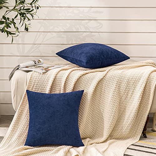 GAWAMAY Navy Blue Chenille Throw Pillow Covers 24x24 Set of 2 for Couch - color: Navy Blue, size: 24" x 24" (Pack of 2)