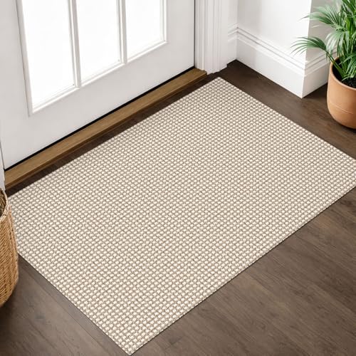 IOHOUZE Small Area Rug 2x3 Washable Woven Rugs for Entryway Non Slip Rubber Backed Front Door Rugs Indoor Doormat Throw Rug Floor Carpet for Entrance Kitchen, Cream/Beige - color: Cream/Beige, size: 2' x 3' (Rectangular)