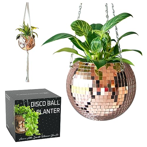 SCANDINORDICA Disco Ball Planter, Value Package, 8-inch Rose Gold - size: 8" Rose Gold