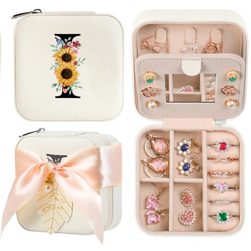 AYGXU Travel Jewelry Box for Women and Girls - Small Case With Initial A-Z - Teacher Gifts - color: white, size: I