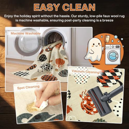 2x6 Beige Halloween Fall Pumpkin Print Hallway Runner Rug for Kitchen - color: Beige1 - Pumpkin, size: 2' x 6' (Rectangular)