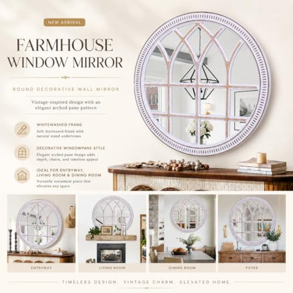 Round Window Mirror Wood 30 Inch Rustic Farmhouse Wall Mirrors for Entryway - color: D - 30 in