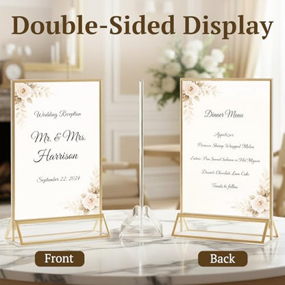 EHWINE 12 Pack Gold Acrylic Sign Holder 4x6 Double Sided Tabletop Stand