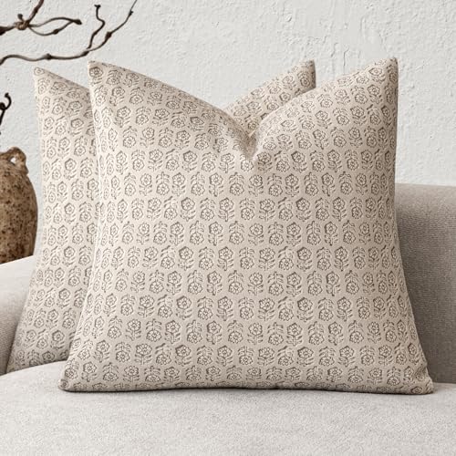 Foindtower Decorative Floral Print Throw Pillow Covers 18×18 Ivory Beige - color: Biscotti Beige, size: 18" x 18" (Pack of 2)