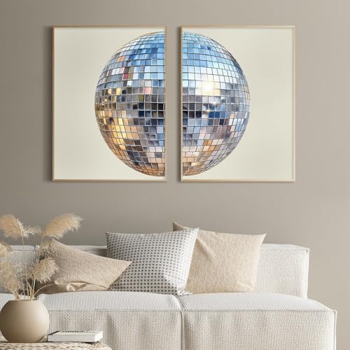 Baccone Disco Ball Wall Art Aesthetic Preppy Canvas Wall Decor Disco Ball Poster Funky Wall Art Trendy Prints Retro Art Girly Pictures for Living Room Bedroom 12x16 Inch Unframed Set of 2 - color: Disco Ball Prints, size: 12x16 Inch Unframed
